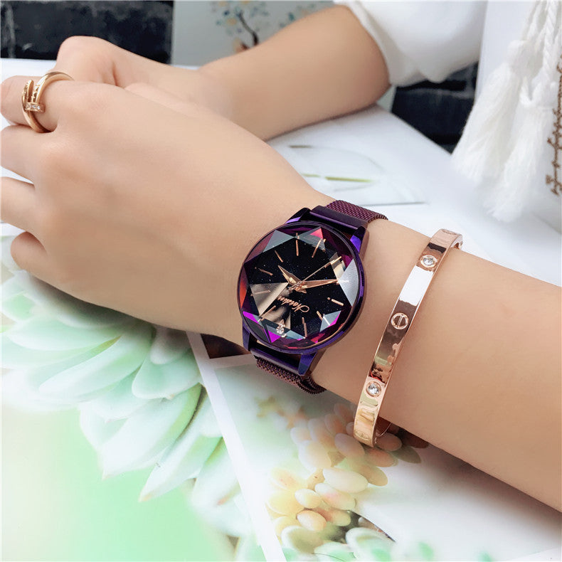 Star-cut face waterproof student watch